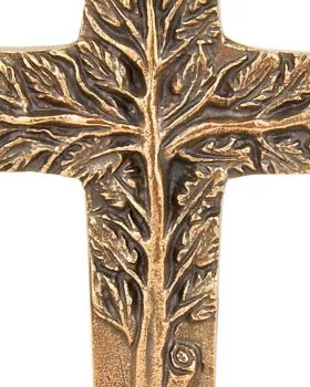 Stehkreuz 11 x 16 cm Relief Lebensbaum Bronze