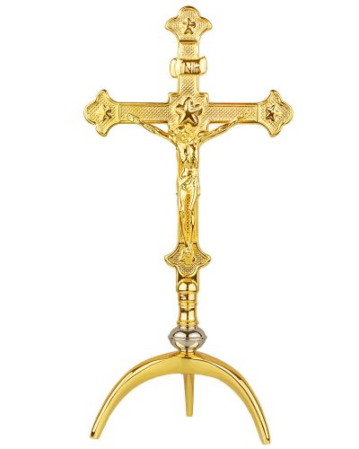 Altarkreuz 16 x 32 cm dreibeinig Messing poliert