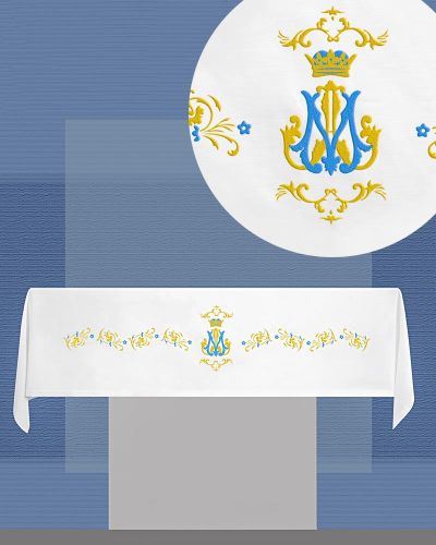 Altardecke  Polyester in Leinenoptik  300 x 160 cm mit Mariensymbol