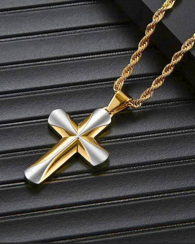 Preview: Kreuzanhänger 55 x 35 mm, Edelstahl vergoldet