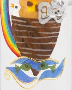 Taufkerze Arche Noah mit Regenbogen, oval 240 mm