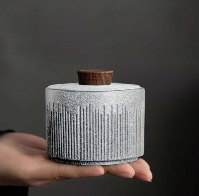 Aschegefäß Keramik 8 cm Ø, 7 cm hoch, aschgrau