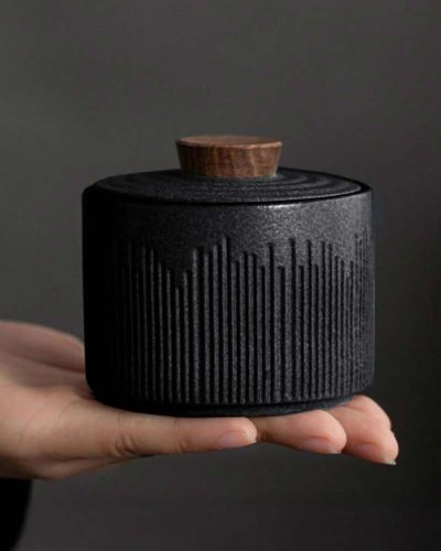 Aschegefäß Keramik 8 cm Ø, 7 cm hoch, schwarz