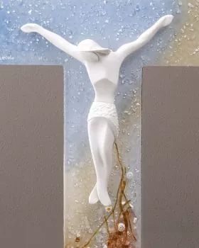 Wandkreuz "Auferstehung" 26 x 16 cm, Glasfusing