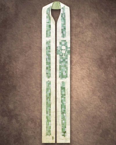 Preview: Langstola Batik grün Kelch und Hostie