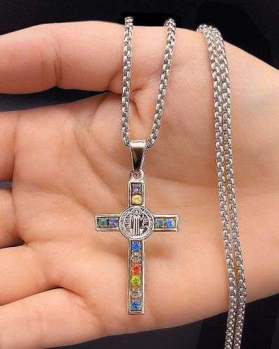 Preview: Benediktuskreuz mit Kette 3,5 x 2 cm, Edelstahl