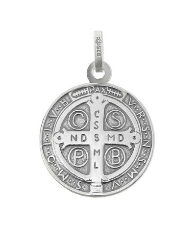 Benedikt Medaille 16 mm Ø Anhänger 925 Silber oxydiert