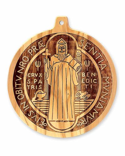 Wandplakette Olivenholz 15 cm ⌀ Benediktusmedaille