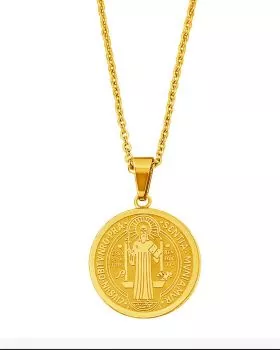 Benediktus Medaille mit Kette aus Edelstahl vergoldet