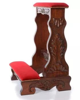 Betstuhl 70 cm breit, braun barock geschnitzt, Samt