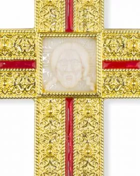 Bischofskreuz 135x80 mm vergoldet, mit Kette, im Etui