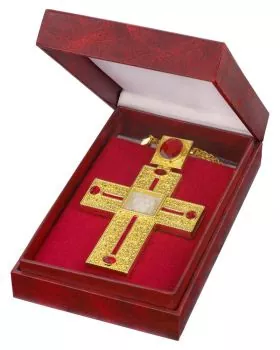 Bischofskreuz 135x80 mm vergoldet, mit Kette, im Etui