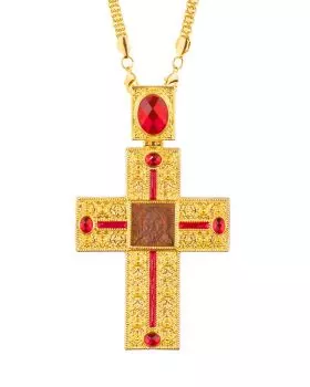 Bischofskreuz 135x80 mm vergoldet, mit Kette, im Etui