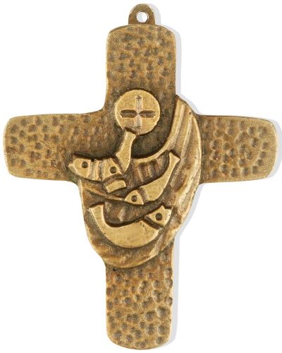 Kommunionkreuz 9,5 x 8 cm Fischfang bronziert