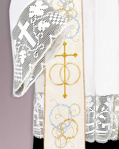 Hochzeitsstola Damast Ringe & Kreuz gestickt