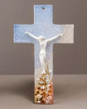 Wandkreuz "Auferstehung" 21 x 13 cm Glasfusing