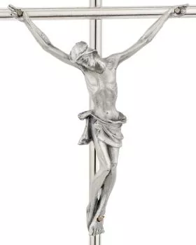 Stehkreuz versilbert 21 cm modern, mit Christusköper