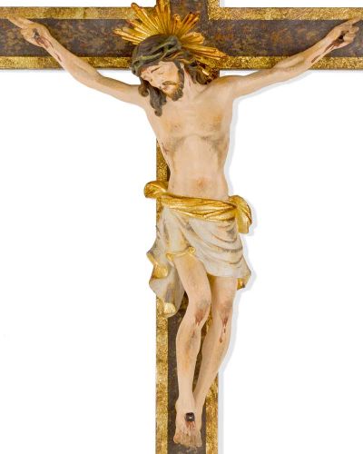 Wandkreuz barock 55x30cm Holz geschnitzt antik gefasst