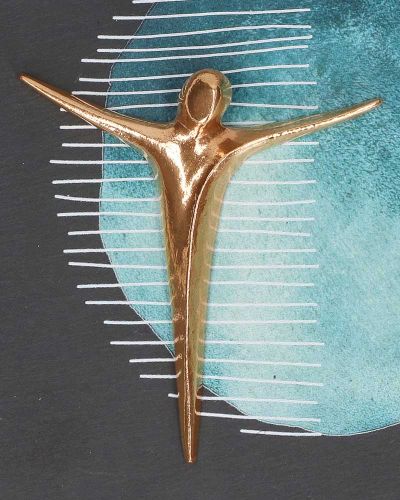 Preview: Schieferrelief mit Korpus aus Bronze, 17 x 17 cm