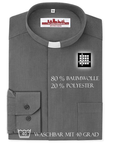 Collarhemd Dunkelgrau Langarm  Fil a Fil 80% BW 20% PE