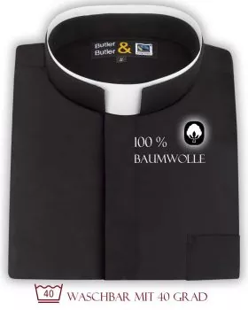 Collarhemd 100% Fairtrade BW schwarz Kragen römisch