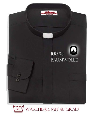 Collarhemd 100% Baumwolle Langarm schwarz Gr. 38 - 48 cm