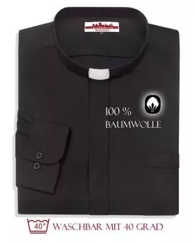 Collarhemd 100% Baumwolle Langarm schwarz Gr. 38 - 50 cm