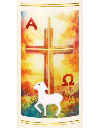 Preview: Osterkerze 225 x 70 mm, Kreuz mit Ostersonne