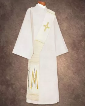 Diakonstola weiß 125 cm Ave Maria mit Lilie, Kreuz