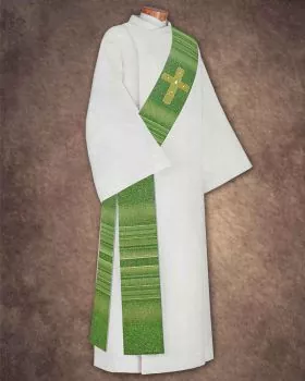 Diakonstola Wolle & Seide grün, Kreuz gestickt
