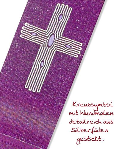 Diakonstola Wolle & Seide violett Kreuz gestickt