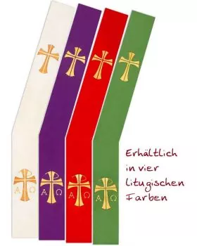 Diakonstola strapazierfähig grün Kreuz, A & O gestickt