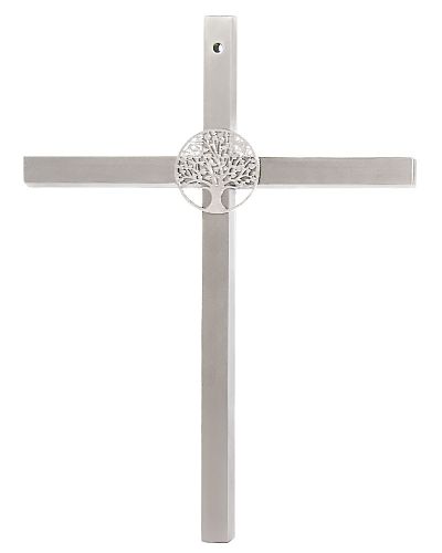 Kreuz aus Edelstahl mit Lebensbaum 18,5 x 14 x 0,5 cm