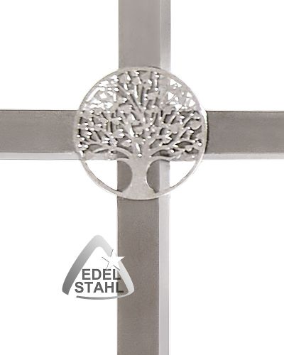 Preview: Kreuz aus Edelstahl mit Lebensbaum 18,5 x 14 x 0,5 cm