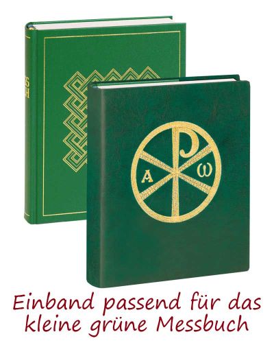 Preview: Einband aus grünem Kunstleder mit gold gesticktem PX