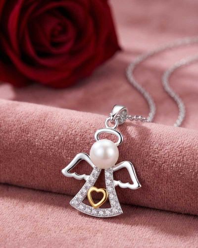 Preview: Schutzengelanhänger 925 Sterling Silber mit Perle