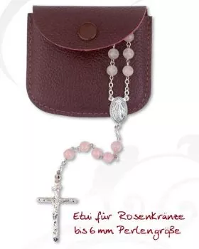 Etui für Rosenkranz aus Rindsleder weinrot 7x6cm