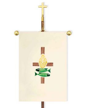 Fahne FISCH UND BROT, 100 x 60 cm gestickt
