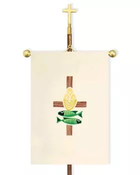 Fahne FISCH UND BROT, 100 x 60 cm gestickt
