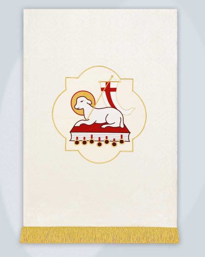 Fahne weiß 70 x 100 cm Lamm Gottes mit Fransen