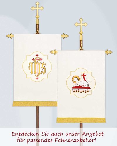 Fahne weiß 70 x 100 cm Lamm Gottes mit Fransen