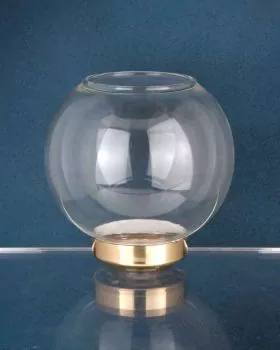 Flambeauxglas Kugel mit Messingfassung unten 3 cm Ø
