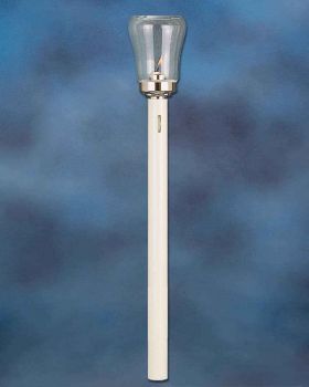 Flambeaux mit Glas 50 cm Alu cremefarbig lackiert