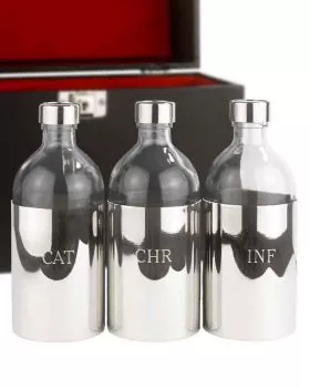 Ölgefäße CHR, CAT & INF 500 ml im Kunstlederetui