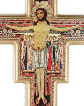 Franziskuskreuz aus Holz 18,5 x 25 cm mit Golddruck