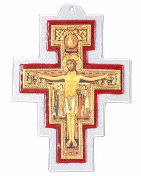 Franziskuskreuz 12 x 17 cm aus farbigem Muranoglas