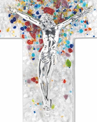 Wandkreuz 21 x 13 cm aus Glas bunt