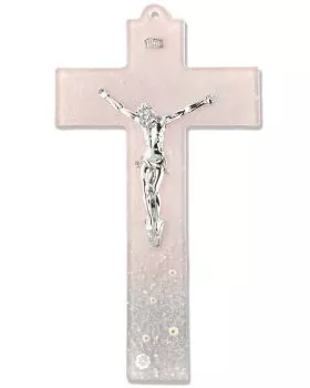 Wandkreuz 24 x 13 cm aus Glas Rosefarben