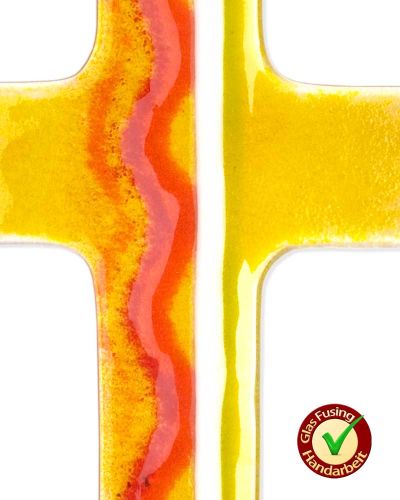 Glaskreuz solide 24 x 40 cm Fusing, rot, gelb, weiß