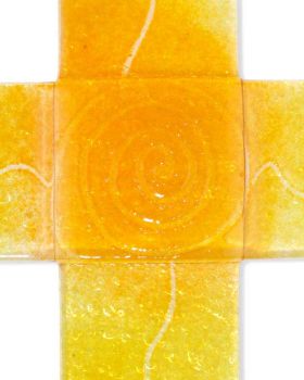 Wandkreuz Glasfusing Gelb / Orange  15 x 15 cm